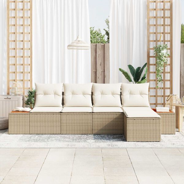 vidaXL Ensemble de canap&eacute; de jardin 5 pcs Beige et cr&egrave;me Poly Rattan
