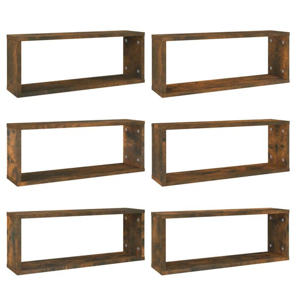 vidaXL &Eacute;tag&egrave;res murales cube 6 pcs Ch&ecirc;ne fum&eacute; 60x15x23 cm Bois