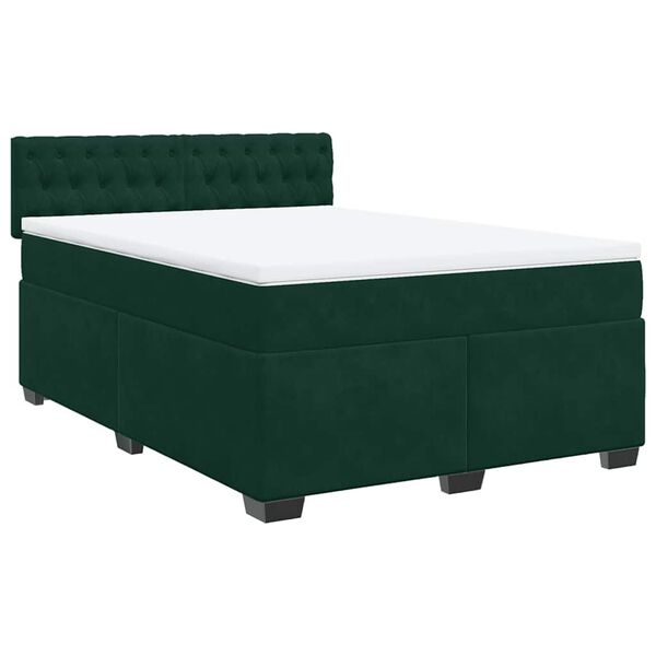 vidaXL Sommier &agrave; lattes de lit et matelas Vert fonc&eacute; 140x190cm Velours