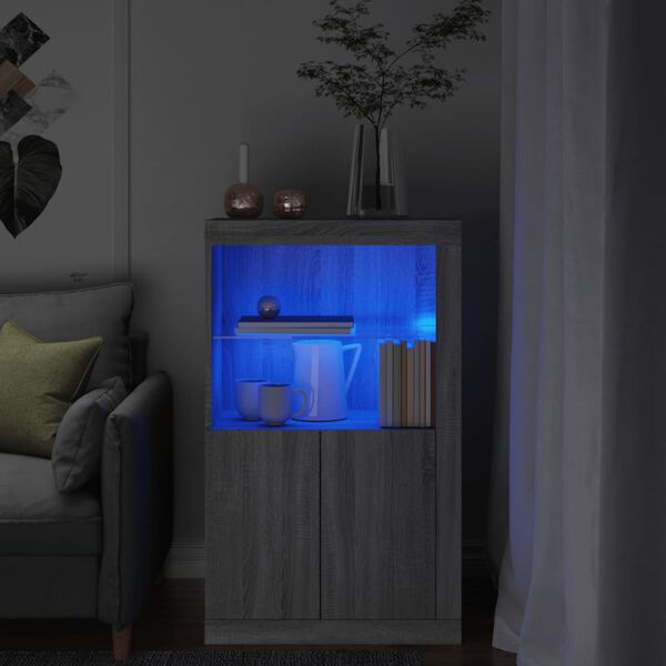 vidaXL Armoire lat&eacute;rale et lumi&egrave;res LED sonoma gris bois d'ing&eacute;nierie