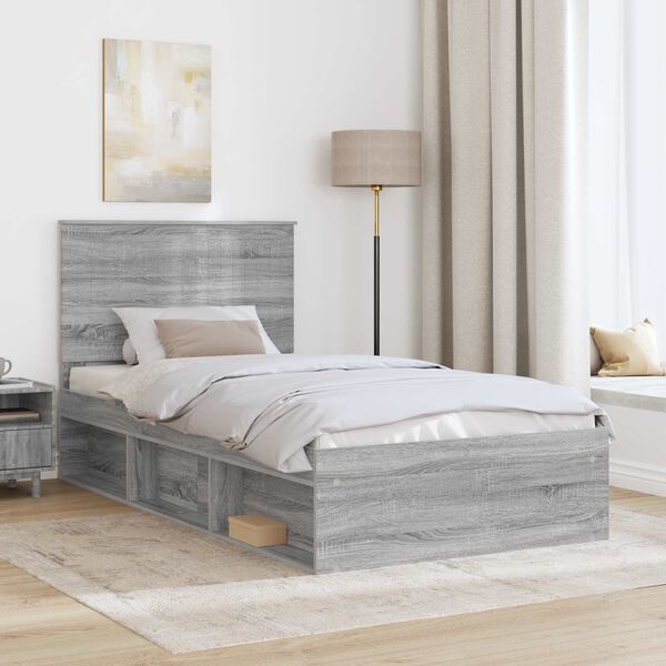 vidaXL Cadre de lit Gris Sonoma 100 x 200 cm Bois de pin massif