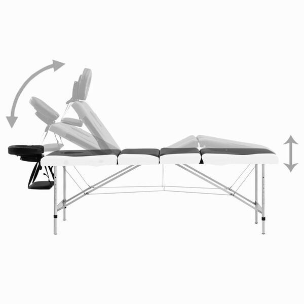 vidaXL Table de massage pliable 4 zones Aluminium Noir et blanc