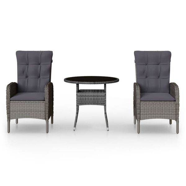 vidaXL Ensemble de bistro de jardin 3 pcs Résine tressée Gris