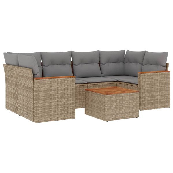 vidaXL Salon de jardin avec coussins 7 pcs beige r&eacute;sine tress&eacute;e