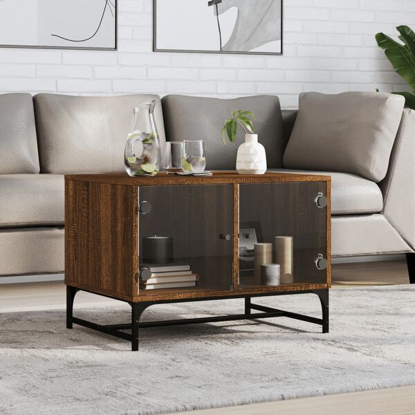 vidaXL Table basse avec portes en verre ch&ecirc;ne marron 68,5x50x50 cm