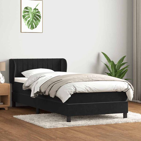 vidaXL Sommier &agrave; lattes de lit avec matelas noir 90x220 cm velours