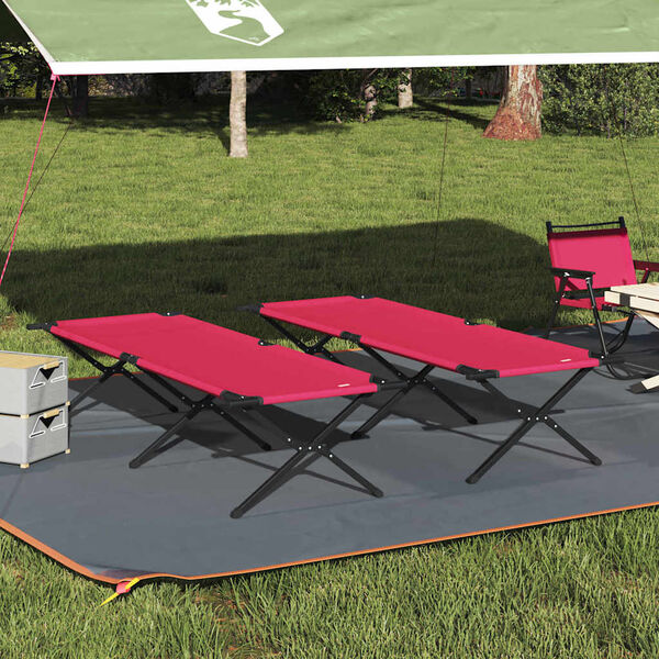 vidaXL Lit de camping pliant 2 pcs Rouge 210 x 80 x 46 cm Tissu Oxford