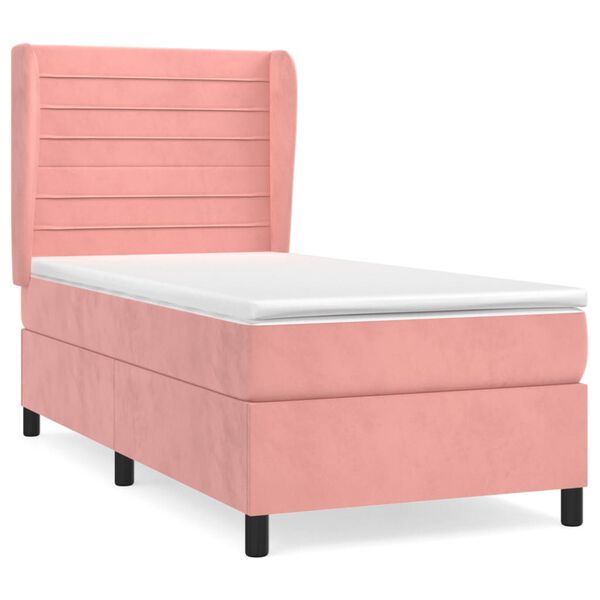 vidaXL Sommier &agrave; lattes de lit avec matelas Rose 90x190 cm Velours