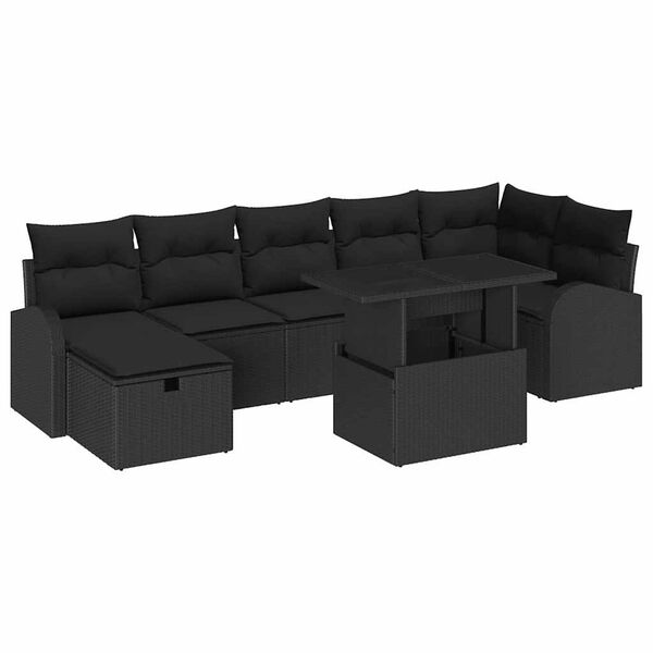 vidaXL Ensemble de canap&eacute; de jardin avec coussin 8 pcs Noir Poly rotin