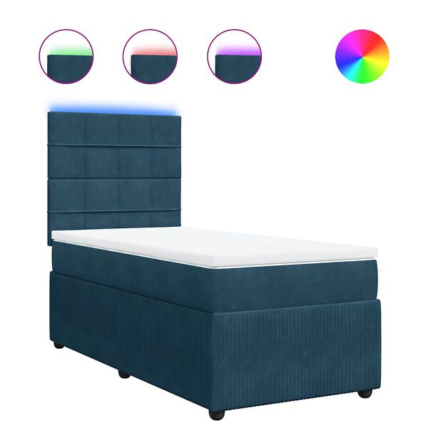 vidaXL Sommier &agrave; lattes de lit avec matelas bleu 90x190 cm velours