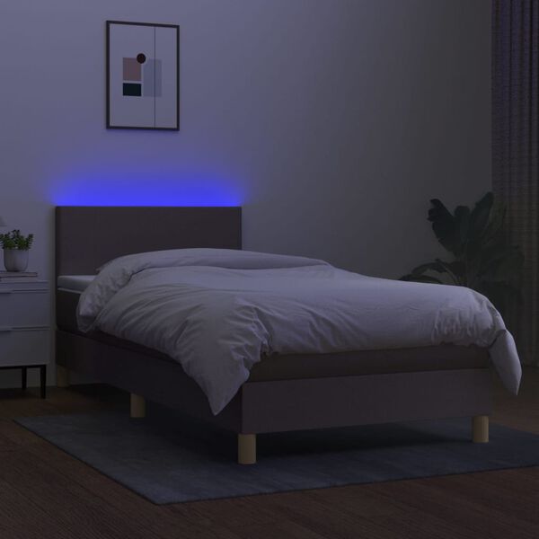 vidaXL Sommier &agrave; lattes de lit avec matelas LED Taupe 90x190 cm Tissu