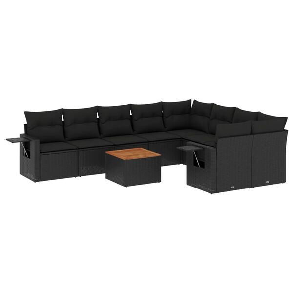 vidaXL Salon de jardin 10 pcs avec coussins noir r&eacute;sine tress&eacute;e