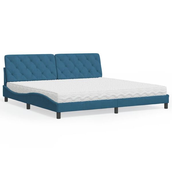 vidaXL Lit avec matelas bleu 200x200 cm velours