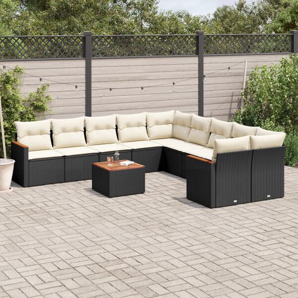 vidaXL Salon de jardin 11 pcs avec coussins noir r&eacute;sine tress&eacute;e