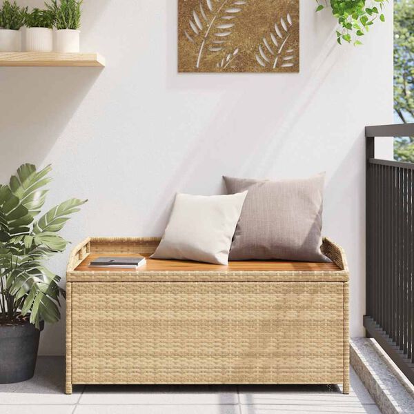 vidaXL Banc de rangement m&eacute;lange beige r&eacute;sine tress&eacute;e et bois d'acacia