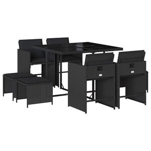 vidaXL Ensemble &agrave; manger de jardin 9pcs coussins noir r&eacute;sine tress&eacute;e