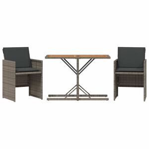 vidaXL Ensemble de bistro 3 pcs avec coussins gris r&eacute;sine tress&eacute;e