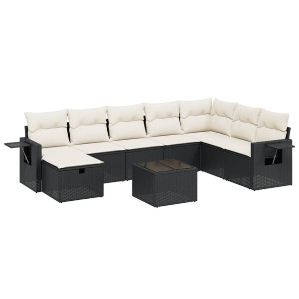 vidaXL Salon de jardin 9 pcs avec coussins noir r&eacute;sine tress&eacute;e