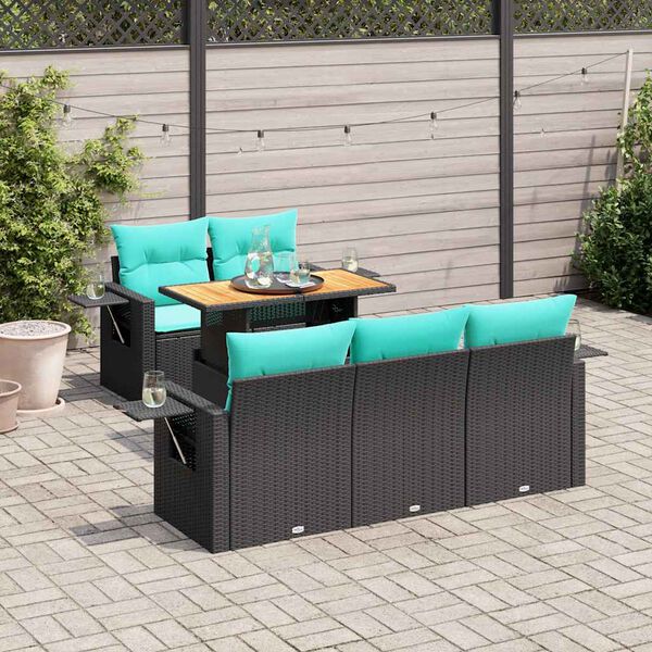 vidaXL Salon de jardin 6 pcs avec coussins noir r&eacute;sine tress&eacute;e