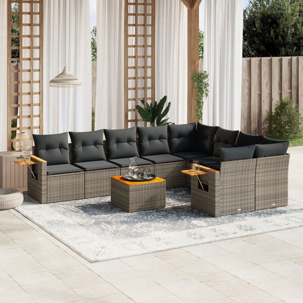 vidaXL Salon de jardin avec coussins 10 pcs gris r&eacute;sine tress&eacute;e