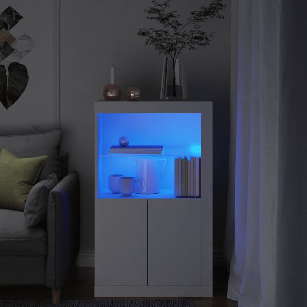 vidaXL Armoire lat&eacute;rale avec &eacute;clairage LED blanc bois d'ing&eacute;nierie