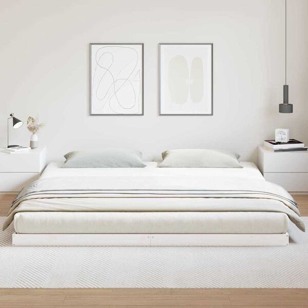 vidaXL Cadre de lit sur&eacute;lev&eacute; Blanc 213.5 x 104 x 9 cm Pin massif