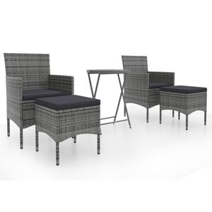 vidaXL Ensemble de bistro jardin 5pcs R&eacute;sine tress&eacute;e verre tremp&eacute; Gris