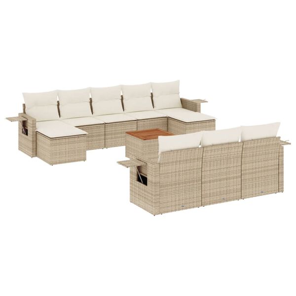 vidaXL Salon de jardin 11 pcs avec coussins beige r&eacute;sine tress&eacute;e