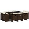 vidaXL Ensemble &agrave; manger de jardin et coussins 11 pcs marron rotin