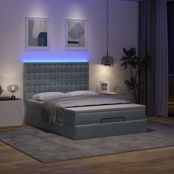vidaXL Cadre de lit ottoman avec matelas gris fonc&eacute; 140x190 cm velours
