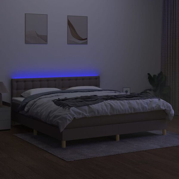 vidaXL Sommier &agrave; lattes de lit avec matelas LED Taupe 180x200 cm Tissu