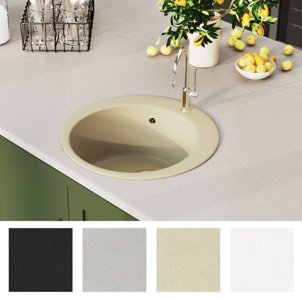 vidaXL &Eacute;vier de cuisine Granit Seul lavabo Rond Beige