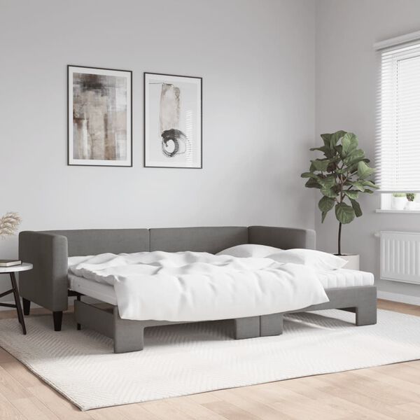 vidaXL Lit de jour avec gigogne et matelas gris fonc&eacute; 80x200 cm tissu