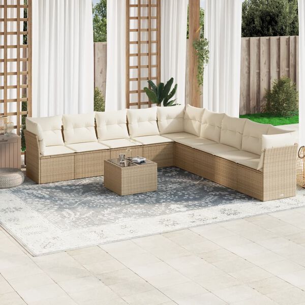 vidaXL Salon de jardin avec coussins 10 pcs beige r&eacute;sine tress&eacute;e