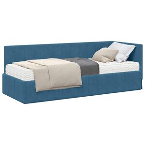 vidaXL Cadre de lit d'angle avec matelas 2 pcs Bleu Velours