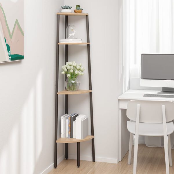 vidaXL Étagère d'angle à 4 niveaux Marron clair et noir 45,5 x 31,5 x 150 cm
