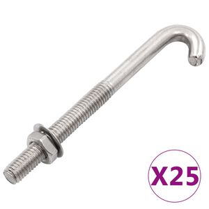 vidaXL Jeu de 25 boulons en J ancr&eacute;s avec &eacute;crou et rondelle M8x120 mm