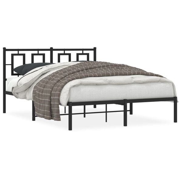 vidaXL Cadre de lit m&eacute;tal sans matelas avec t&ecirc;te de lit noir 140x190cm