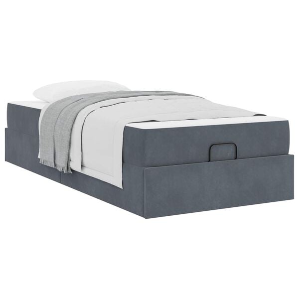vidaXL Cadre de lit avec matelas avec matelas 2 pcs Gris Foncé Velours