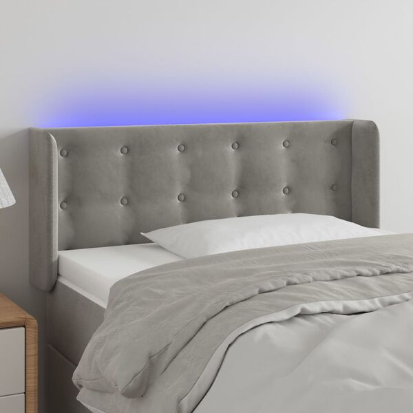 vidaXL T&ecirc;te de lit &agrave; LED Gris clair 83x16x78/88 cm Velours