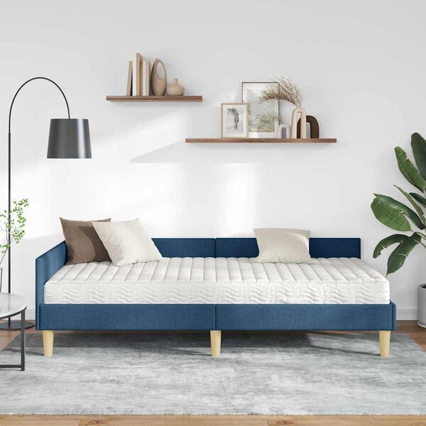 vidaXL Cadre de lit d'angle avec matelas avec matelas 2 pcs Bleu tissu