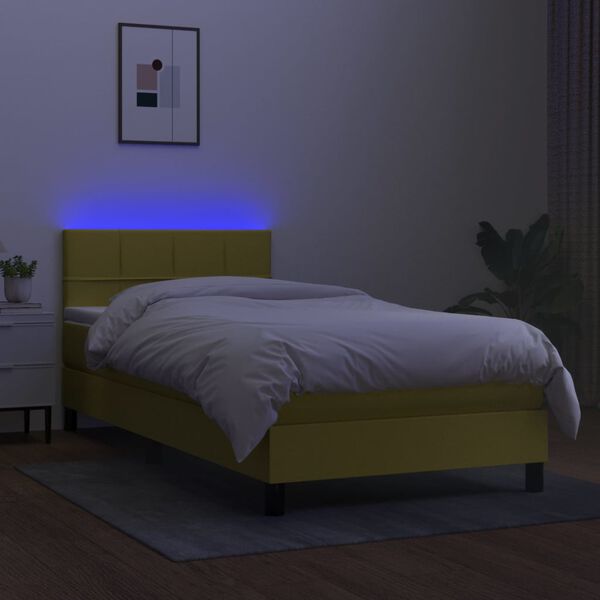 vidaXL Sommier &agrave; lattes de lit avec matelas LED Vert 100x200 cm Tissu