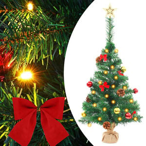 vidaXL Arbre de No&euml;l artificiel pr&eacute;-&eacute;clair&eacute; avec boules vert 64 cm