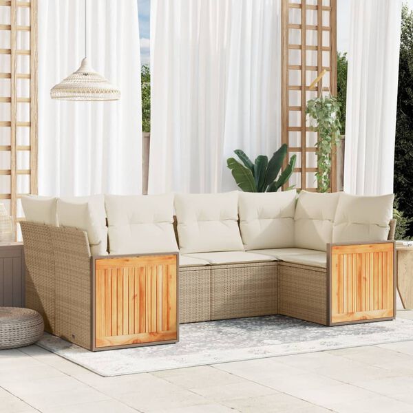 vidaXL Salon de jardin avec coussins 6 pcs beige r&eacute;sine tress&eacute;e