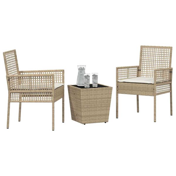 vidaXL Ensemble bistro de jardin 3 pcs Beige polyrotin