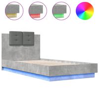 vidaXL Cadre de lit tête de lit et lumières LED gris béton 75x190 cm