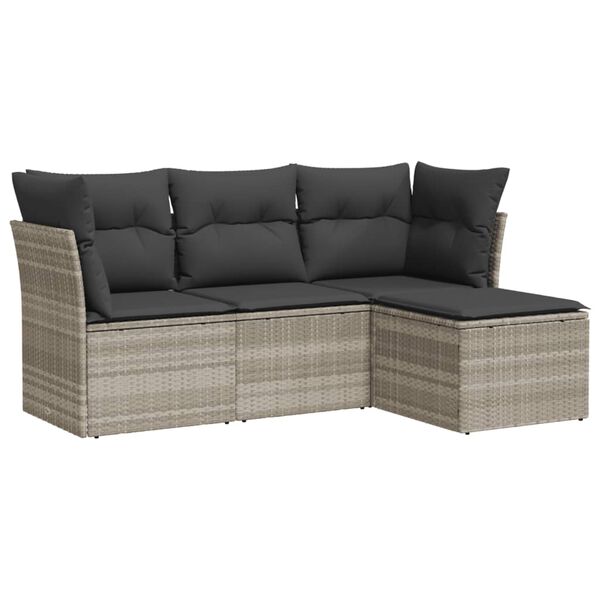 vidaXL Salon de jardin 4 pcs avec coussins gris clair r&eacute;sine tress&eacute;e