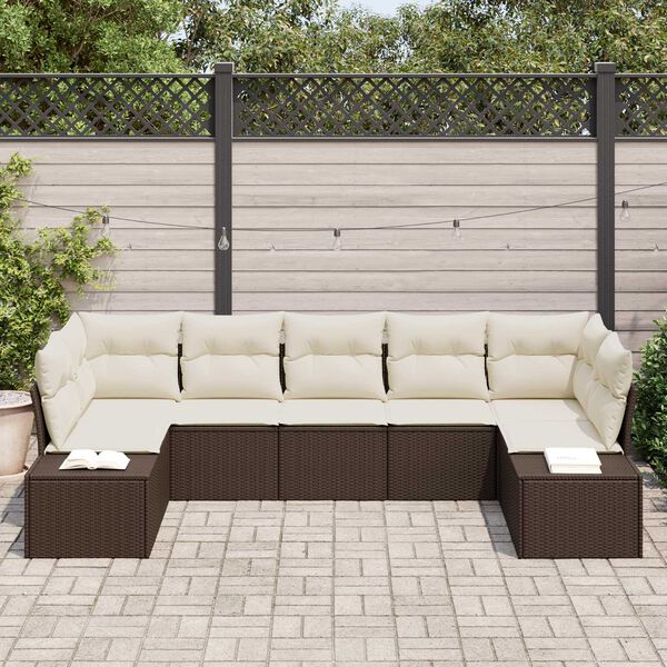 vidaXL Ensemble de canap&eacute; de jardin 7 pcs Marron et Cr&egrave;me Poly rotin
