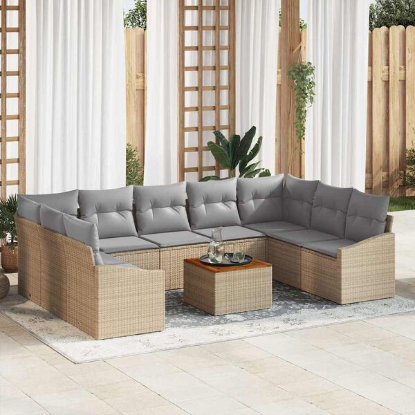 vidaXL Ensemble de canap&eacute; de jardin 10 pcs Beige et Gris clair