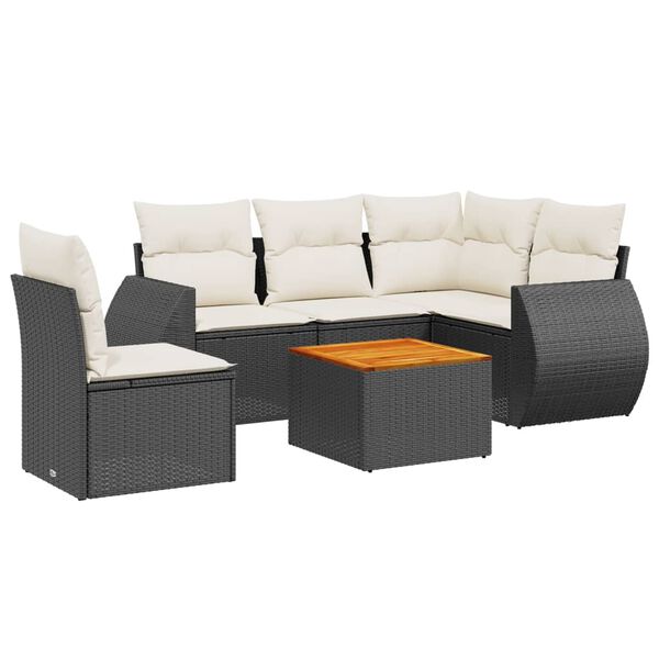 vidaXL Salon de jardin 6 pcs avec coussins noir r&eacute;sine tress&eacute;e